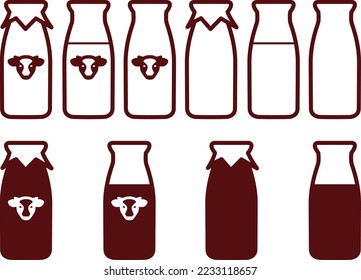 Illustrationsset für verschiedene Milchflaschen