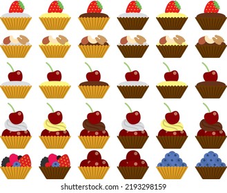 Illustration set of various mini tarts