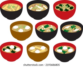 Illustration set of various miso soup