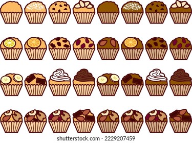 Illustrationssatz verschiedener Muffins