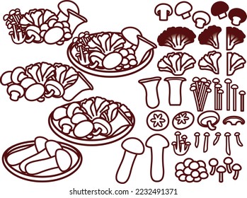 Illustration set of various mushrooms