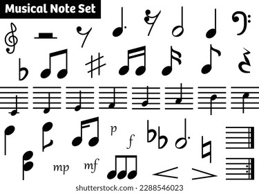 Illustration set of various musical note symbols