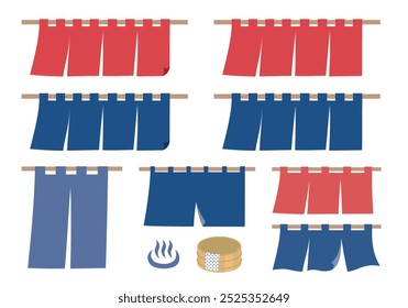 Conjunto de ilustrações de várias cortinas noren