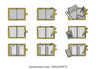 It is an illustration set of various notebooks. Made with simple lines.