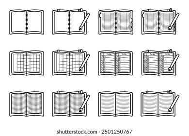 It is an illustration set of various notebooks. Made with simple lines.