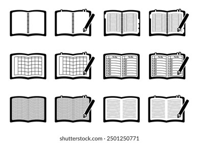 It is an illustration set of various notebooks. Made with simple lines.