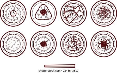 Illustration set of various Ochazuke