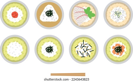 Illustration set of various Ochazuke