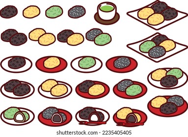 Illustration set of various ohagi