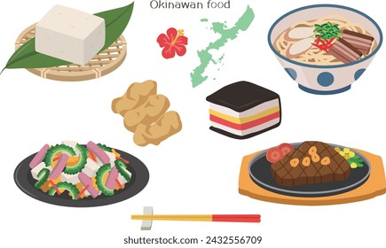 Illustration set of various Okinawan foods