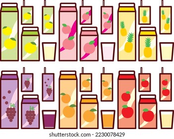 Illustration set of various paper pack juice