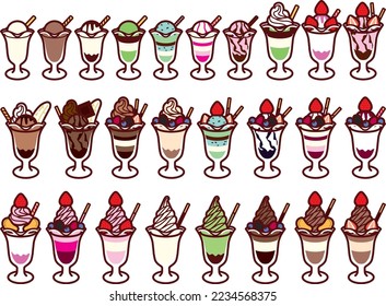 Illustration set of various parfaits