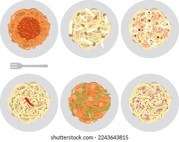 Illustration set of various pasta