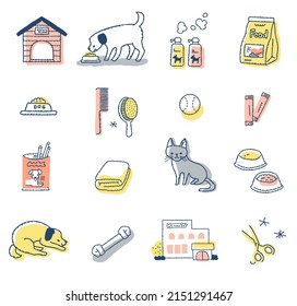 Illustration set of various pet-related items