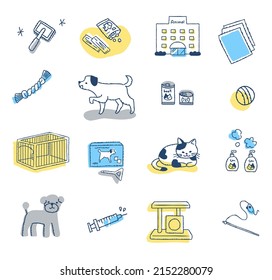 Illustration set of various pet-related items