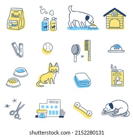 Illustration set of various pet-related items