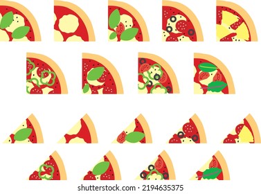 Illustrationsset für verschiedene Pizzastücke