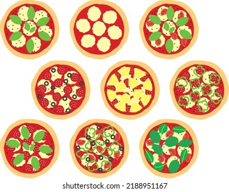 Ilustración de varias pizzas