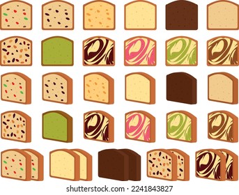 Illustration set of various pound cakes