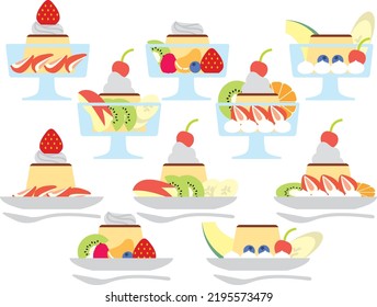 Illustration set of various pudding a la mode