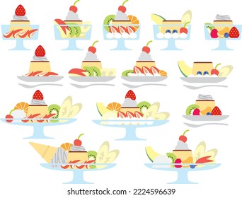 Illustration set of various pudding a la mode