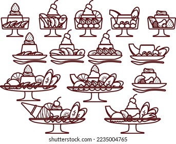 Conjunto de ilustraciones de varios pudding a la mode
