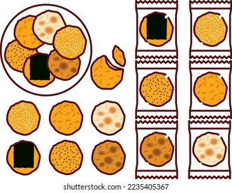 Illustration set of various rice crackers