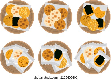 Illustration set of various rice crackers