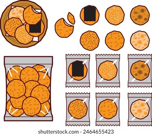 Conjunto de ilustración de varias galletas saladas de arroz