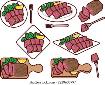 Illustration set of various roast beef