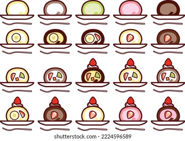 Illustration set of various roll cakes
