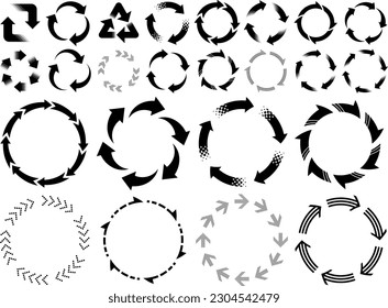 Illustration set of various rotating arrows circular frames and icons