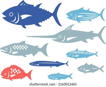 Illustration set of various sea fish