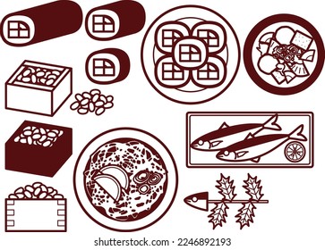 Illustration set of various Setsubun dishes