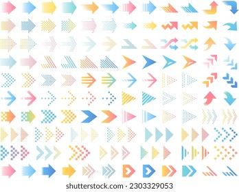 Illustration set of various shaped arrow icons in colorful gradient colors