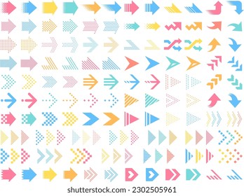 Illustration set of various shaped colorful arrow icons