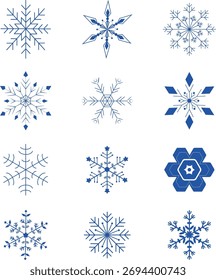 illustration set of various shaped snow crystals