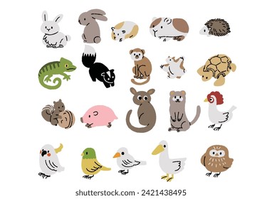 Illustration set of various small pet animals