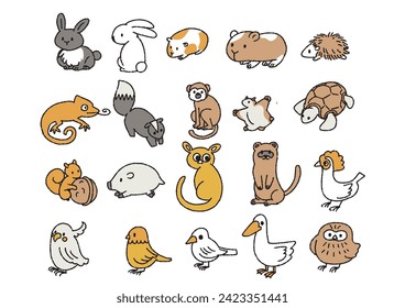 Illustration set of various small pet animals