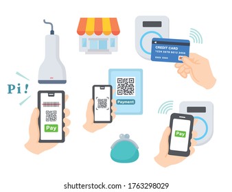 Illustration set of various smartphone payments
