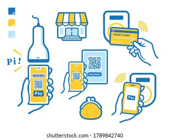 Illustration set of various smartphone payments
Easily change colors from vector data using swatches