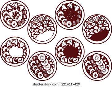 Illustration set of various smoothie bowls