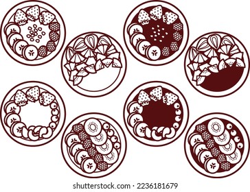 Illustration set of various smoothie bowls