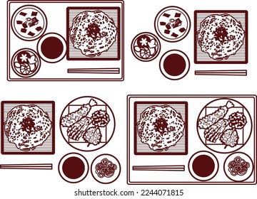 Illustration set of various soba set meals