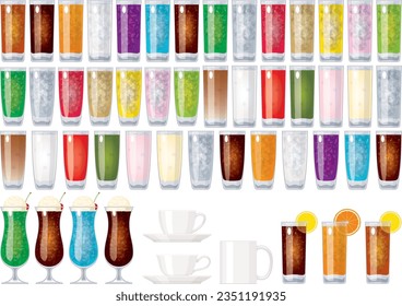 Illustration set of various soft drinks