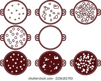 Illustration set of various soup pots