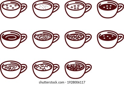 Illustrationsset für verschiedene Suppen