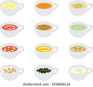 Illustration set of various soups
