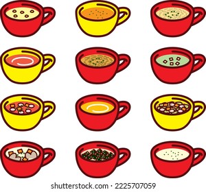 Illustration set of various soups
