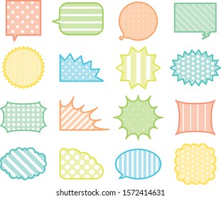 Illustration set of various speech bubbles.
It can be used for advertising and cards.
Various pattern versions with borders.